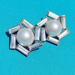 Vintage Pearl and Rhinestone Earrings